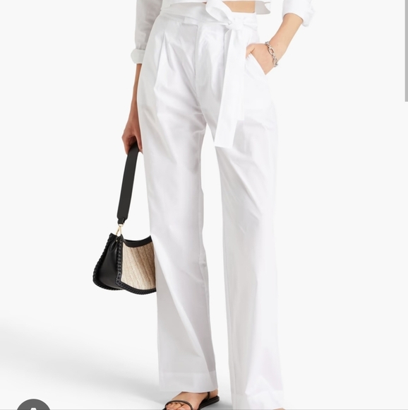 New NAADAM Pleated High Rise 100% Cotton Poplin Wide Leg White Pants Small/4 US - Picture 3 of 9